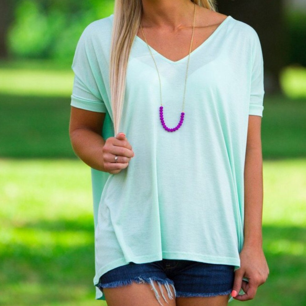 SHORT SLEEVE V-NECK PIKO TOP (mint)